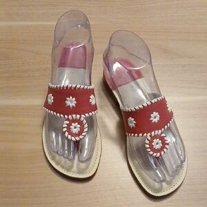 Apostrophe "Jaquie" Candy Pink & White Leather Thong Sandal in Size 6M